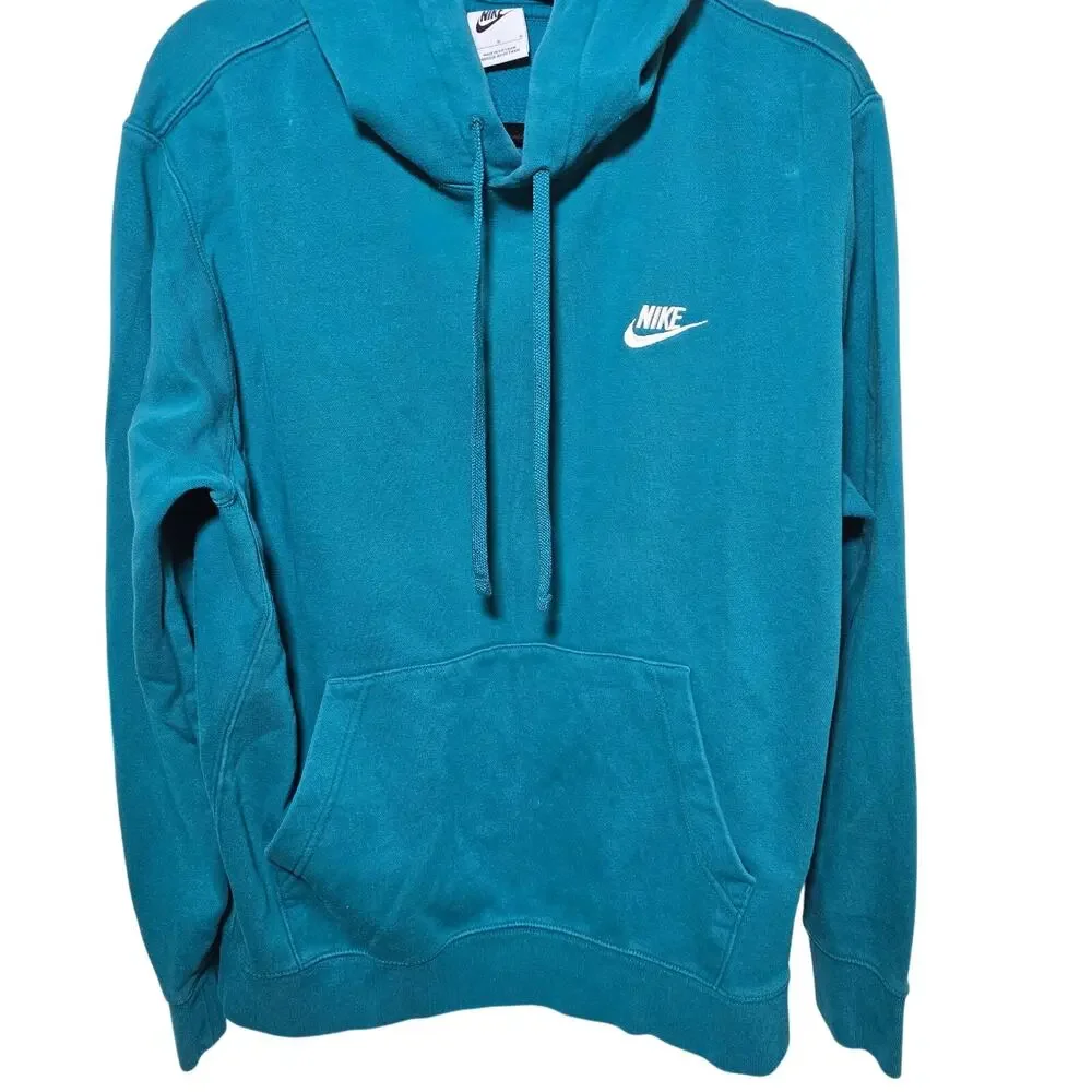 Vintage Teal with White Swoosh Nike Pullover Hoodie Kangaroo Pockets Size Large
